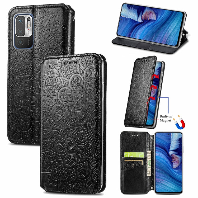 For Xiaomi Redmi Note 10 5G Blooming Mandala Embossed Pattern Magnetic Horizontal Flip Leather Case with Holder & Card Slots & Wallet