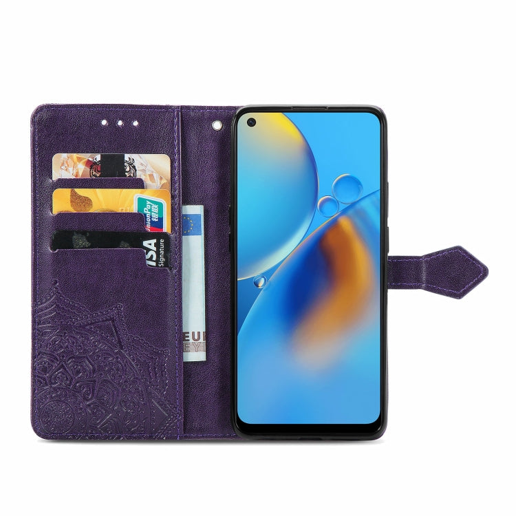 For OPPO F19 Mandala Flower Embossed Horizontal Flip Leather Case with Bracket / Card Slot / Wallet / Lanyard