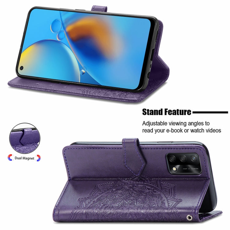 For OPPO F19 Mandala Flower Embossed Horizontal Flip Leather Case with Bracket / Card Slot / Wallet / Lanyard