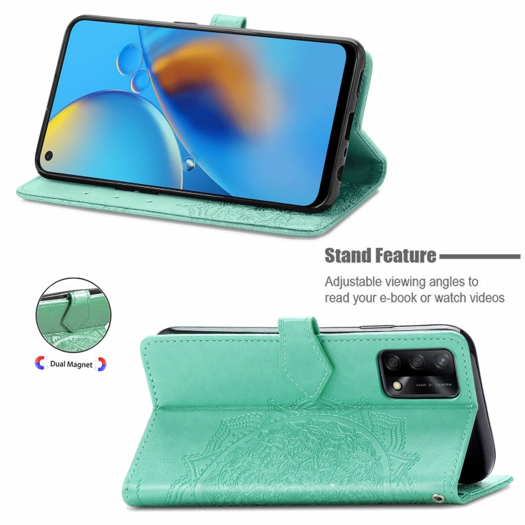 For OPPO F19 Mandala Flower Embossed Horizontal Flip Leather Case with Bracket / Card Slot / Wallet / Lanyard