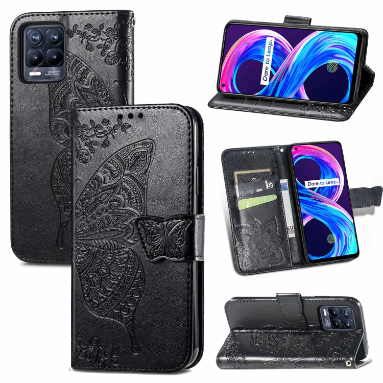 For OPPO Realme 8 / 8 Pro Butterfly Love Flowers Embossed Horizontal Flip Leather Case with Holder & Card Slots & Wallet & Lanyard