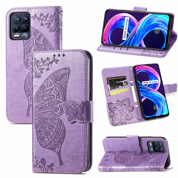 For OPPO Realme 8 / 8 Pro Butterfly Love Flowers Embossed Horizontal Flip Leather Case with Holder & Card Slots & Wallet & Lanyard