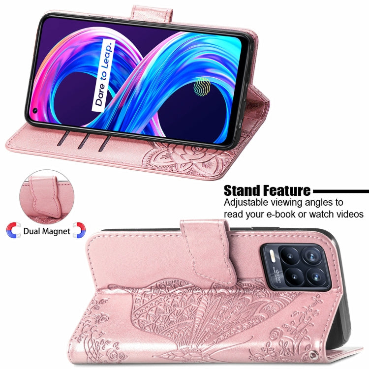 For OPPO Realme 8 / 8 Pro Butterfly Love Flowers Embossed Horizontal Flip Leather Case with Holder & Card Slots & Wallet & Lanyard