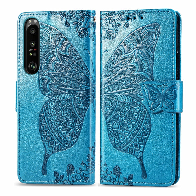 For Sony Xperia 1 III Butterfly Love Flower Embossed Horizontal Flip Leather Case with Bracket / Card Slot / Wallet / Lanyard