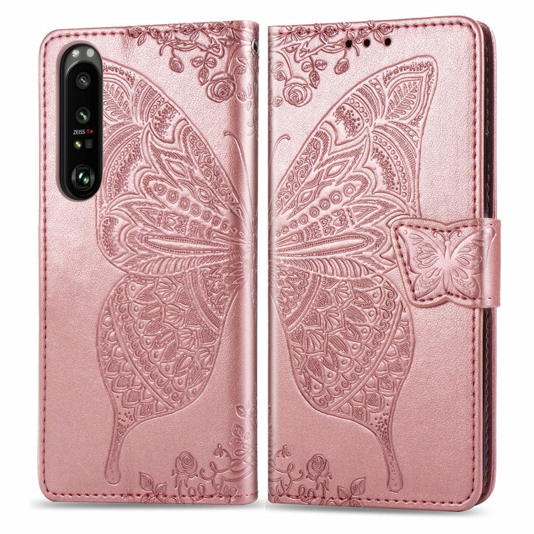 For Sony Xperia 1 III Butterfly Love Flower Embossed Horizontal Flip Leather Case with Bracket / Card Slot / Wallet / Lanyard