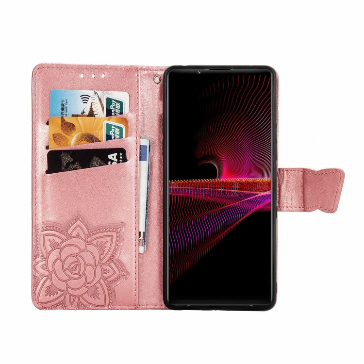 For Sony Xperia 1 III Butterfly Love Flower Embossed Horizontal Flip Leather Case with Bracket / Card Slot / Wallet / Lanyard