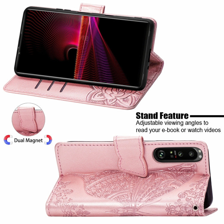 For Sony Xperia 1 III Butterfly Love Flower Embossed Horizontal Flip Leather Case with Bracket / Card Slot / Wallet / Lanyard
