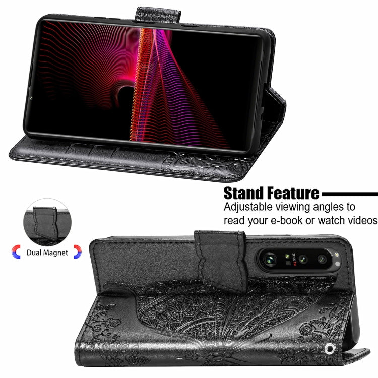 For Sony Xperia 1 III Butterfly Love Flower Embossed Horizontal Flip Leather Case with Bracket / Card Slot / Wallet / Lanyard