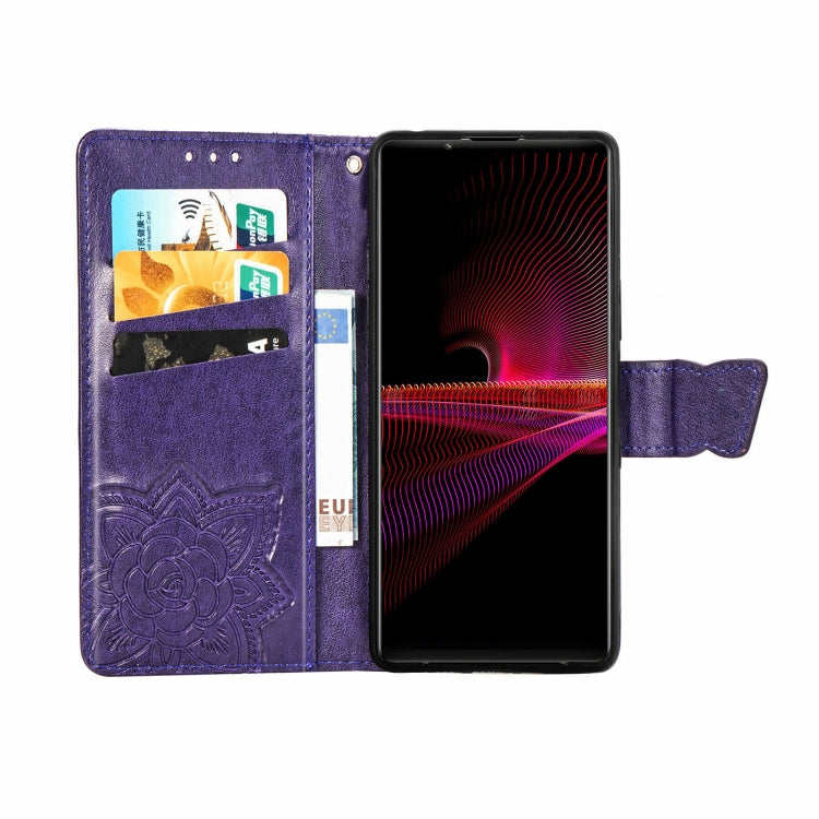 For Sony Xperia 1 III Butterfly Love Flower Embossed Horizontal Flip Leather Case with Bracket / Card Slot / Wallet / Lanyard