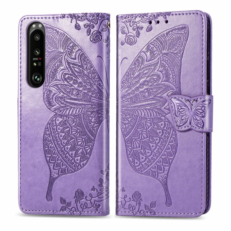 For Sony Xperia 1 III Butterfly Love Flower Embossed Horizontal Flip Leather Case with Bracket / Card Slot / Wallet / Lanyard
