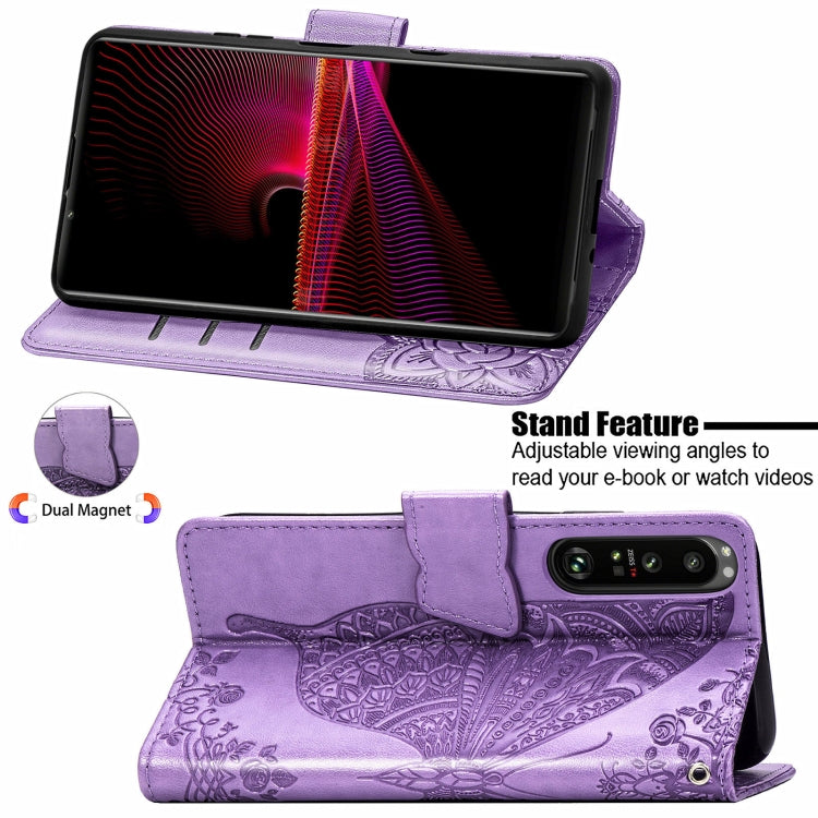 For Sony Xperia 1 III Butterfly Love Flower Embossed Horizontal Flip Leather Case with Bracket / Card Slot / Wallet / Lanyard