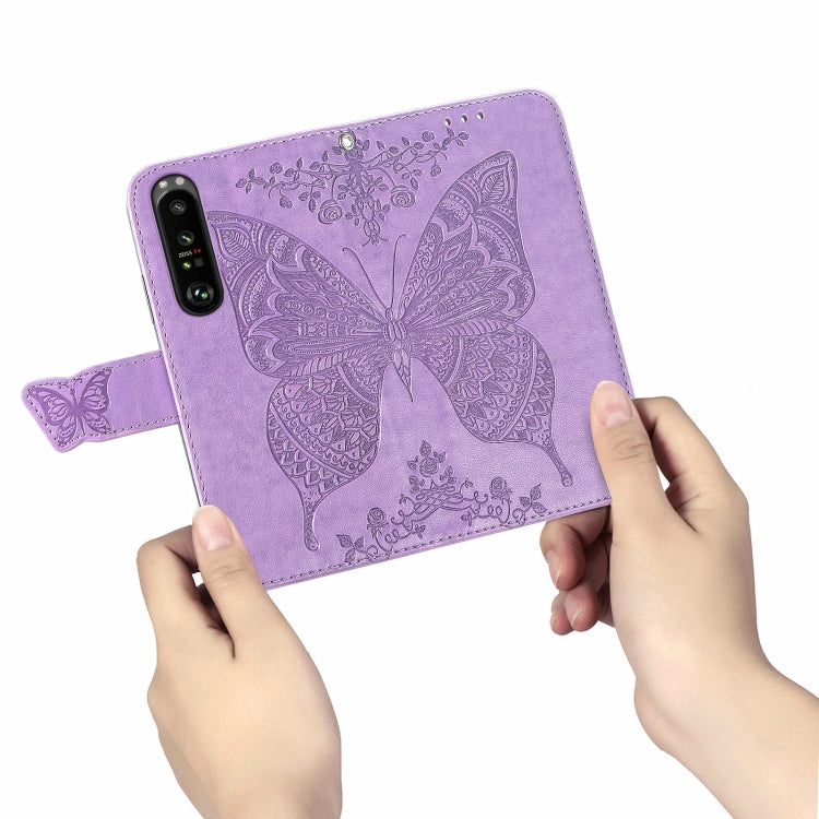 For Sony Xperia 1 III Butterfly Love Flower Embossed Horizontal Flip Leather Case with Bracket / Card Slot / Wallet / Lanyard