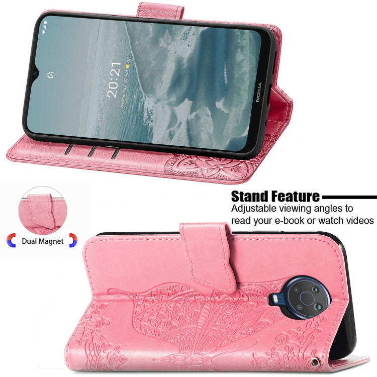 For Nokia 6.3 Butterfly Love Flower Embossed Horizontal Flip Leather Case with Bracket / Card Slot / Wallet / Lanyard