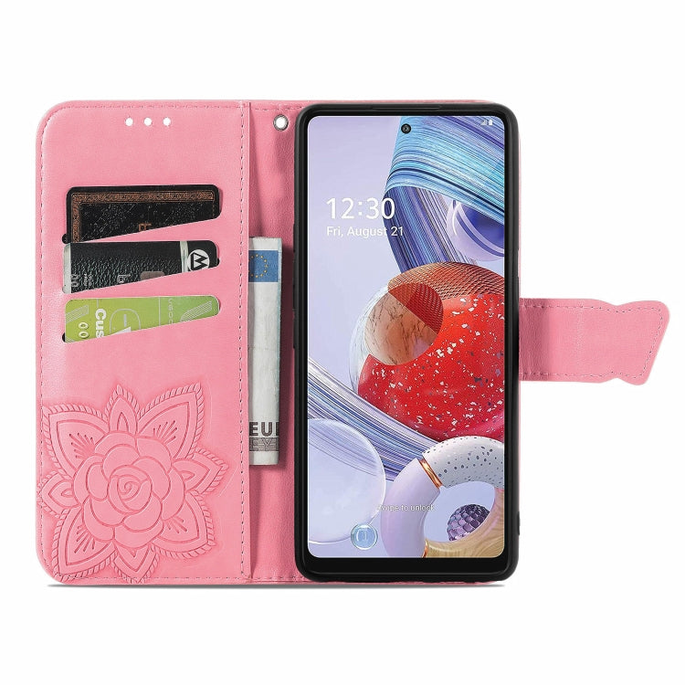For LG Stylo 7 4G Butterfly Love Flower Embossed Horizontal Flip Leather Case with Bracket / Card Slot / Wallet / Lanyard