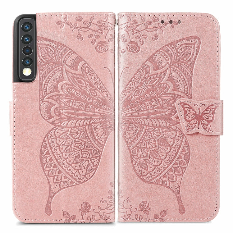 For LG Stylo 7 4G Butterfly Love Flower Embossed Horizontal Flip Leather Case with Bracket / Card Slot / Wallet / Lanyard