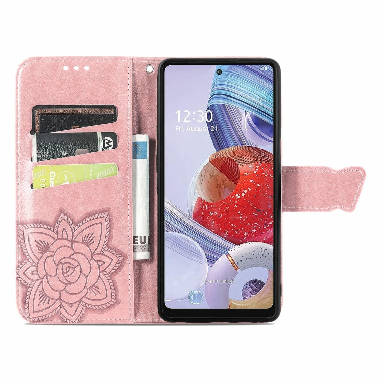 For LG Stylo 7 4G Butterfly Love Flower Embossed Horizontal Flip Leather Case with Bracket / Card Slot / Wallet / Lanyard