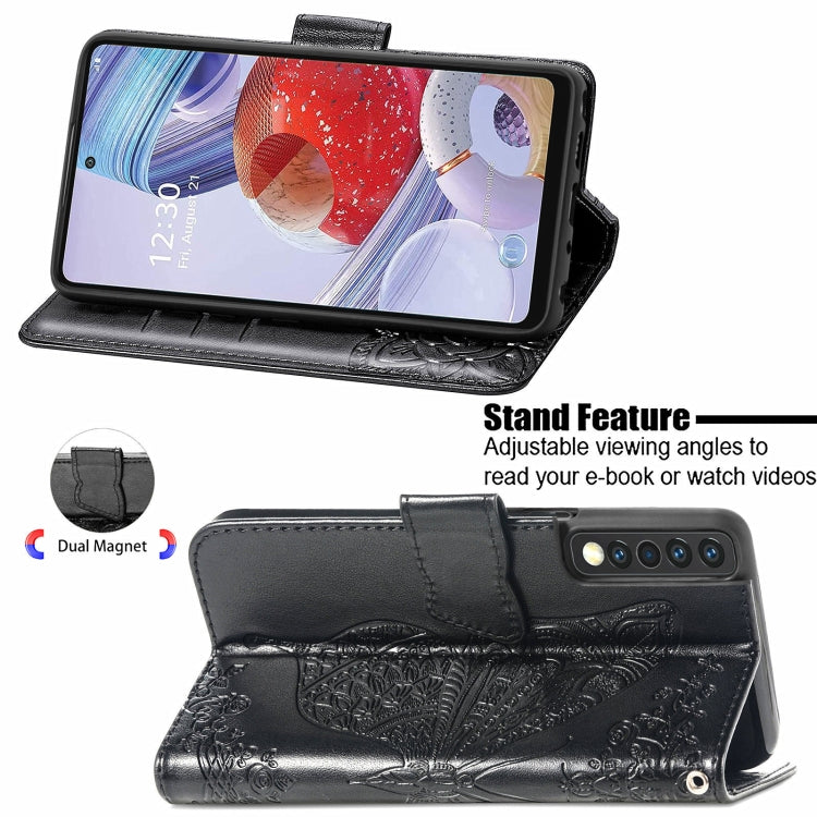 For LG Stylo 7 4G Butterfly Love Flower Embossed Horizontal Flip Leather Case with Bracket / Card Slot / Wallet / Lanyard