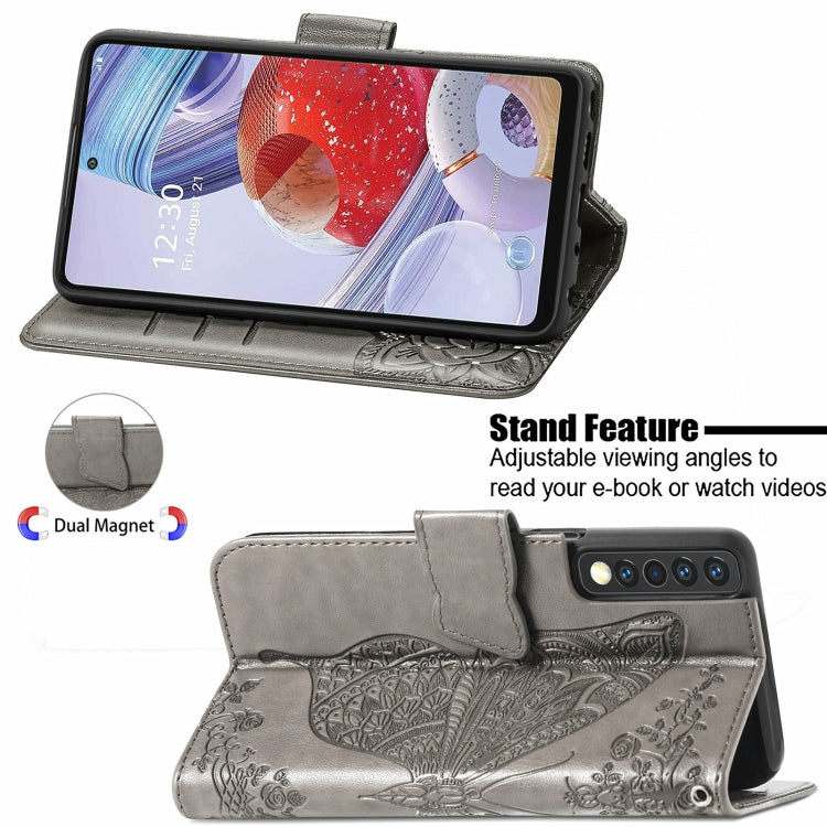 For LG Stylo 7 4G Butterfly Love Flower Embossed Horizontal Flip Leather Case with Bracket / Card Slot / Wallet / Lanyard