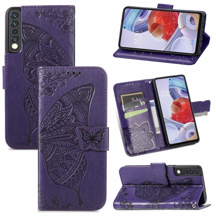 For LG Stylo 7 4G Butterfly Love Flower Embossed Horizontal Flip Leather Case with Bracket / Card Slot / Wallet / Lanyard