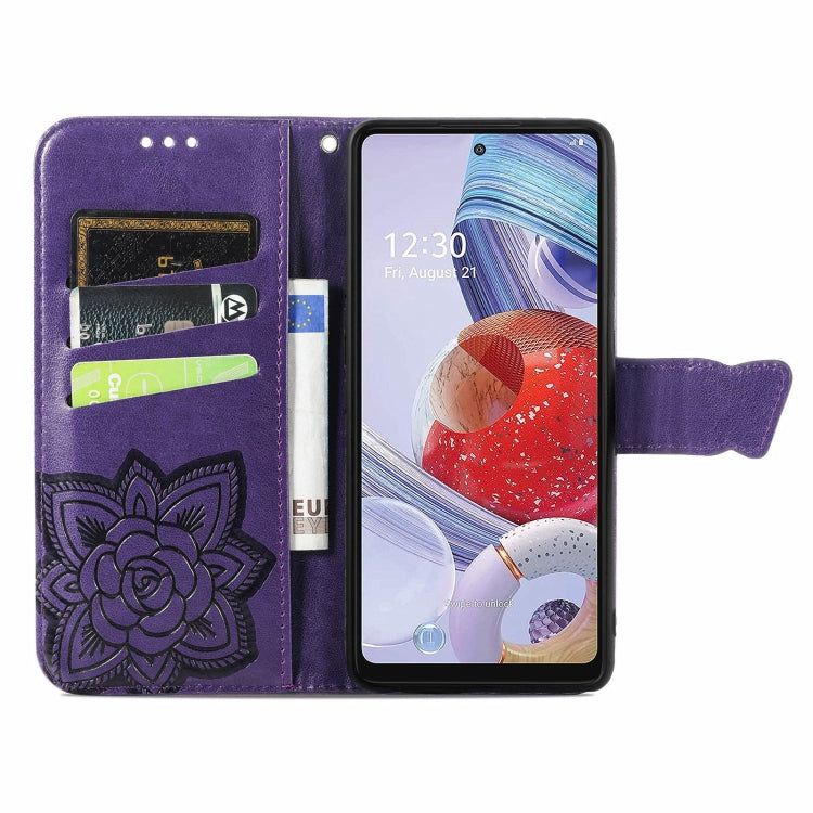 For LG Stylo 7 4G Butterfly Love Flower Embossed Horizontal Flip Leather Case with Bracket / Card Slot / Wallet / Lanyard