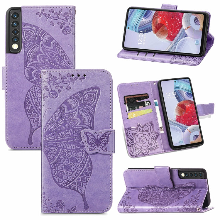For LG Stylo 7 4G Butterfly Love Flower Embossed Horizontal Flip Leather Case with Bracket / Card Slot / Wallet / Lanyard