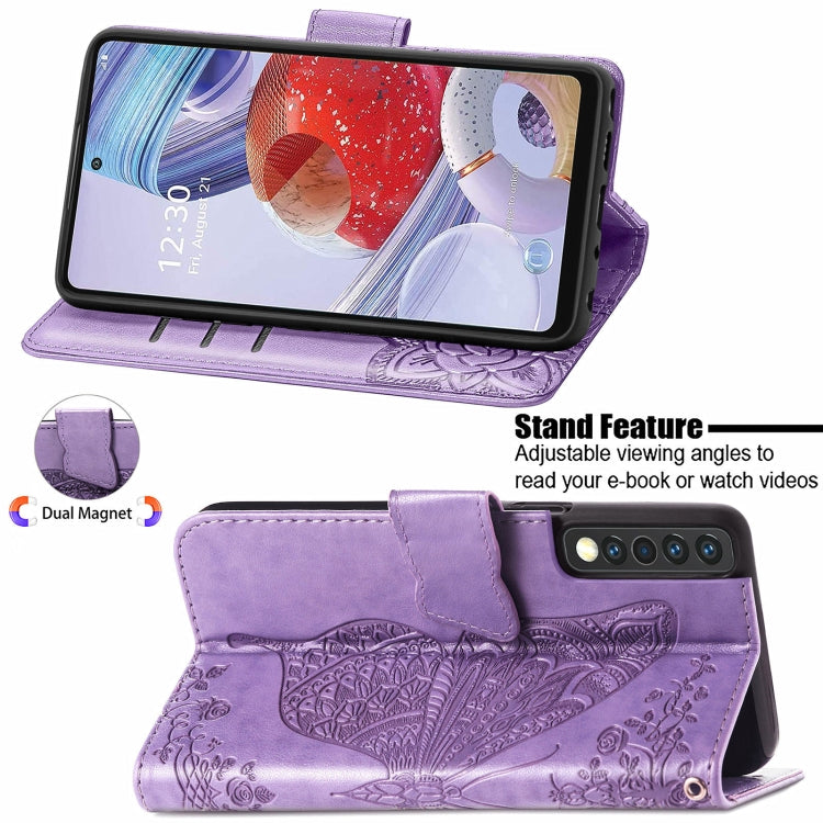 For LG Stylo 7 4G Butterfly Love Flower Embossed Horizontal Flip Leather Case with Bracket / Card Slot / Wallet / Lanyard
