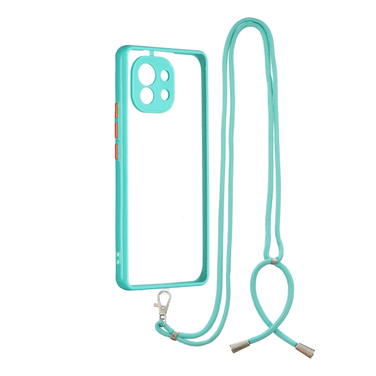 For Xiaomi Mi 11 Transparent PC+TPU Phone Case with Contrast Color Button & Neck Lanyard