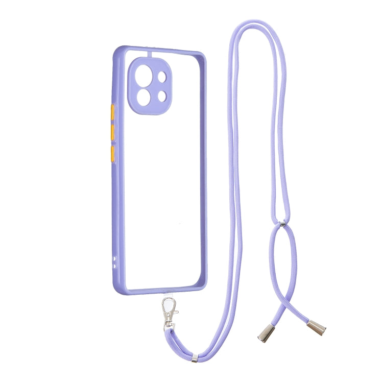 For Xiaomi Mi 11 Transparent PC+TPU Phone Case with Contrast Color Button & Neck Lanyard