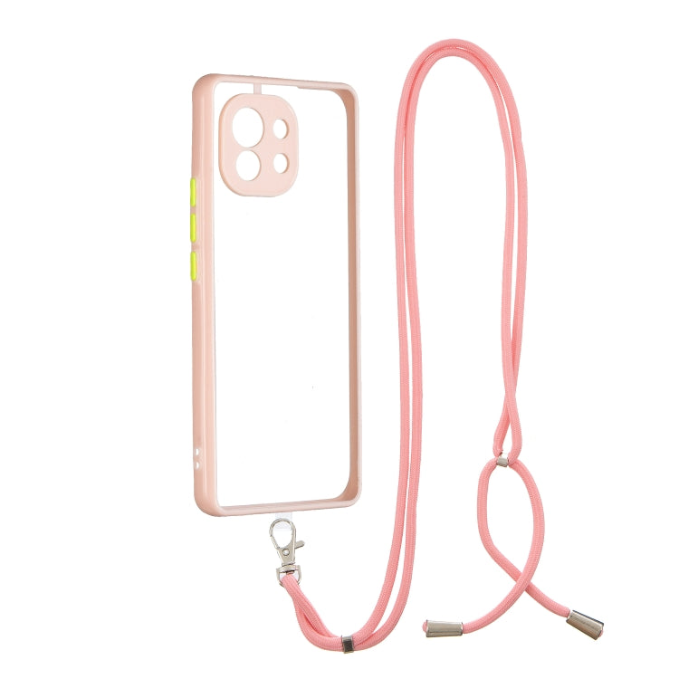 For Xiaomi Mi 11 Transparent PC+TPU Phone Case with Contrast Color Button & Neck Lanyard