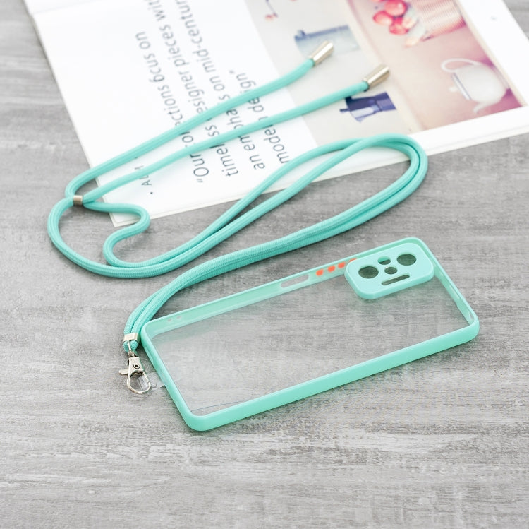 For Xiaomi Redmi Note 10 Pro / Note 10 Pro Max Transparent PC+TPU Phone Case with Contrast Color Button & Neck Lanyard
