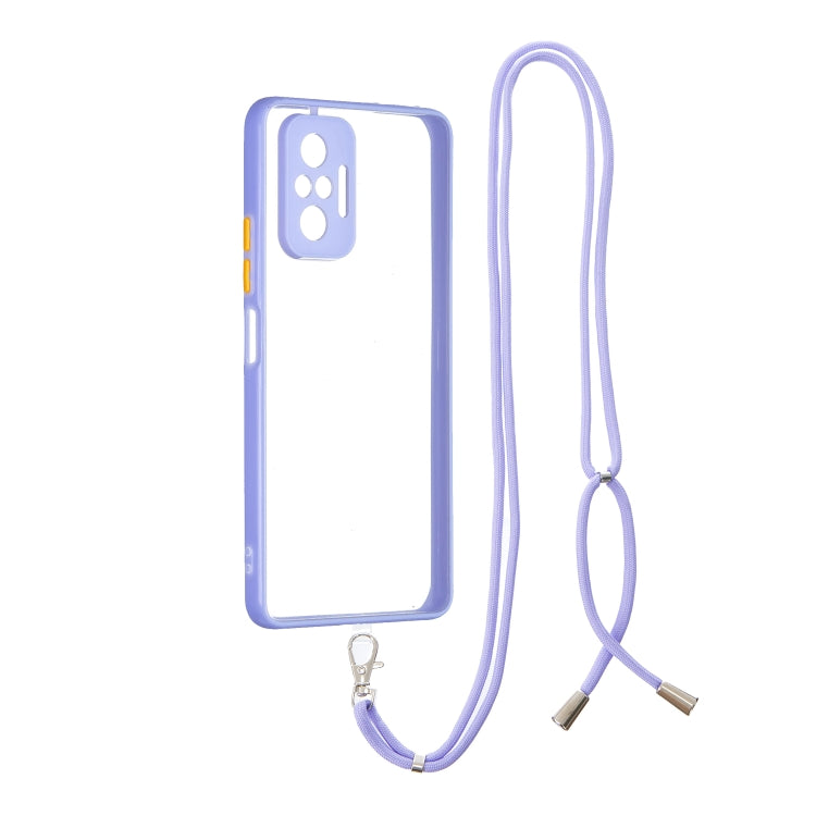 For Xiaomi Redmi Note 10 Pro / Note 10 Pro Max Transparent PC+TPU Phone Case with Contrast Color Button & Neck Lanyard