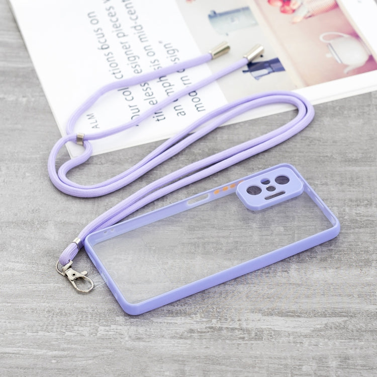 For Xiaomi Redmi Note 10 Pro / Note 10 Pro Max Transparent PC+TPU Phone Case with Contrast Color Button & Neck Lanyard