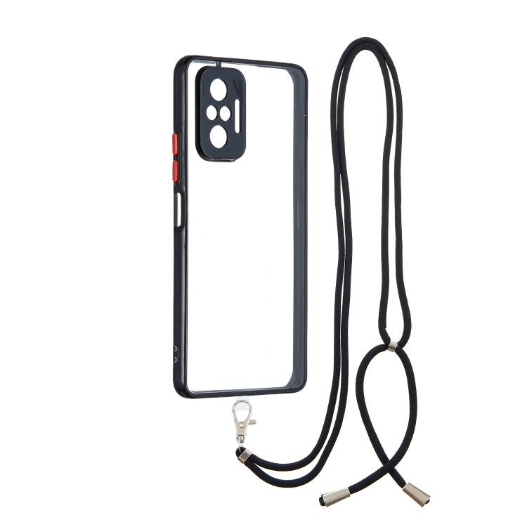 For Xiaomi Redmi Note 10 Pro / Note 10 Pro Max Transparent PC+TPU Phone Case with Contrast Color Button & Neck Lanyard