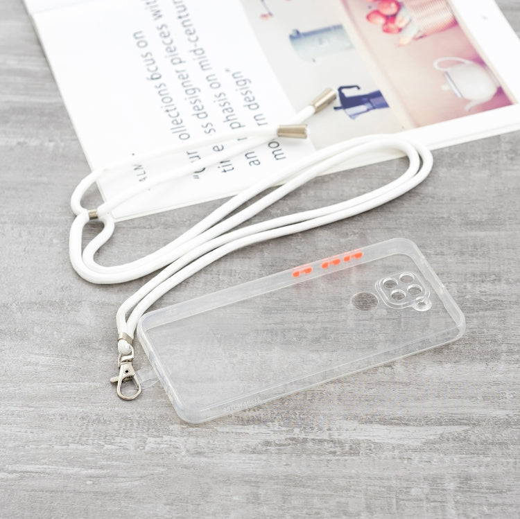 For Xiaomi Redmi Note 9 / Redmi 10X 4G Transparent PC+TPU Phone Case with Contrast Color Button & Neck Lanyard