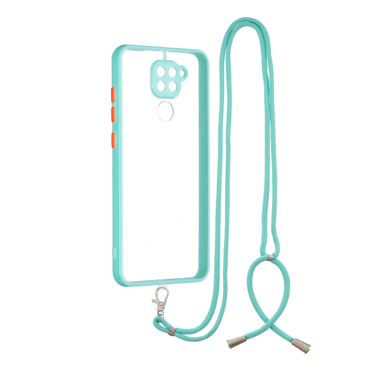 For Xiaomi Redmi Note 9 / Redmi 10X 4G Transparent PC+TPU Phone Case with Contrast Color Button & Neck Lanyard