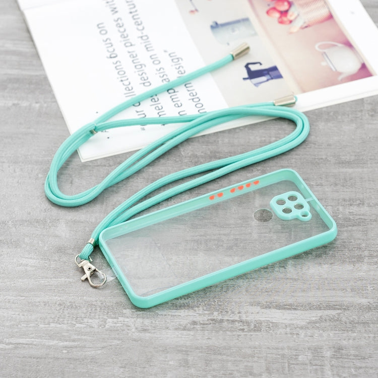 For Xiaomi Redmi Note 9 / Redmi 10X 4G Transparent PC+TPU Phone Case with Contrast Color Button & Neck Lanyard