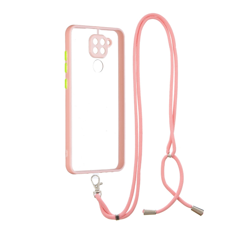 For Xiaomi Redmi Note 9 / Redmi 10X 4G Transparent PC+TPU Phone Case with Contrast Color Button & Neck Lanyard
