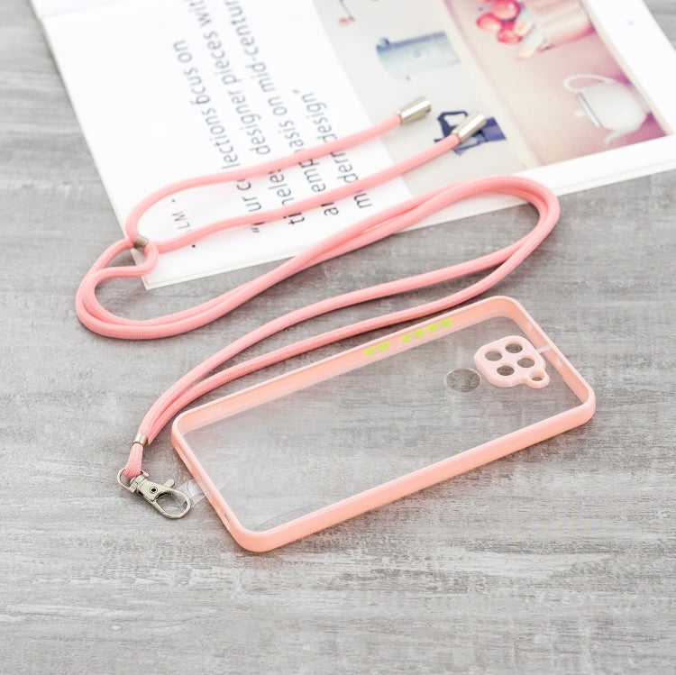 For Xiaomi Redmi Note 9 / Redmi 10X 4G Transparent PC+TPU Phone Case with Contrast Color Button & Neck Lanyard