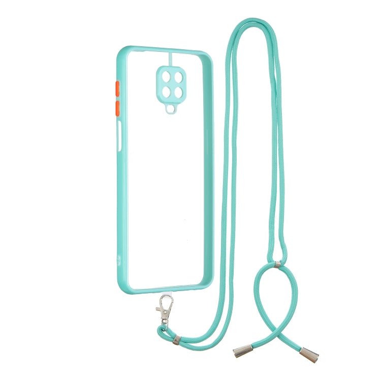 For Redmi Note 9 Pro/ Note 9S / Note 9 Pro Max Transparent PC+TPU Phone Case with Contrast Color Button & Neck Lanyard