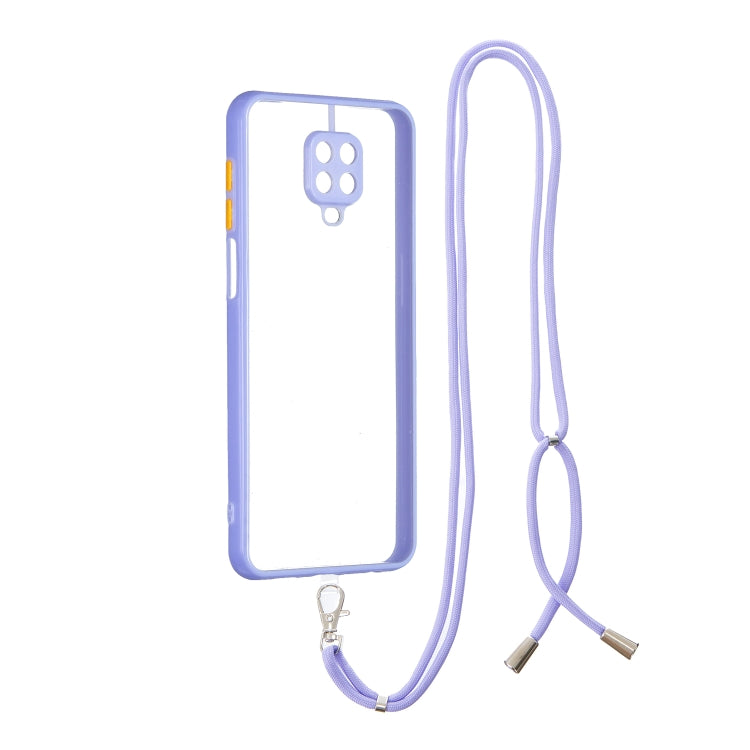 For Redmi Note 9 Pro/ Note 9S / Note 9 Pro Max Transparent PC+TPU Phone Case with Contrast Color Button & Neck Lanyard