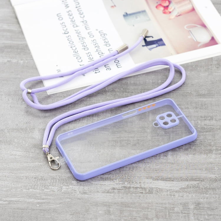 For Redmi Note 9 Pro/ Note 9S / Note 9 Pro Max Transparent PC+TPU Phone Case with Contrast Color Button & Neck Lanyard