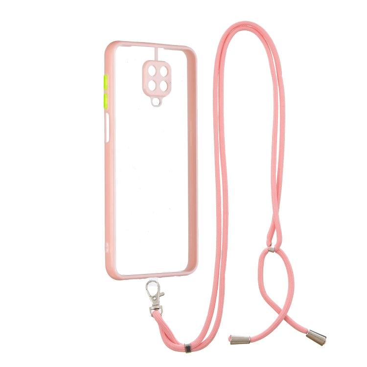 For Redmi Note 9 Pro/ Note 9S / Note 9 Pro Max Transparent PC+TPU Phone Case with Contrast Color Button & Neck Lanyard