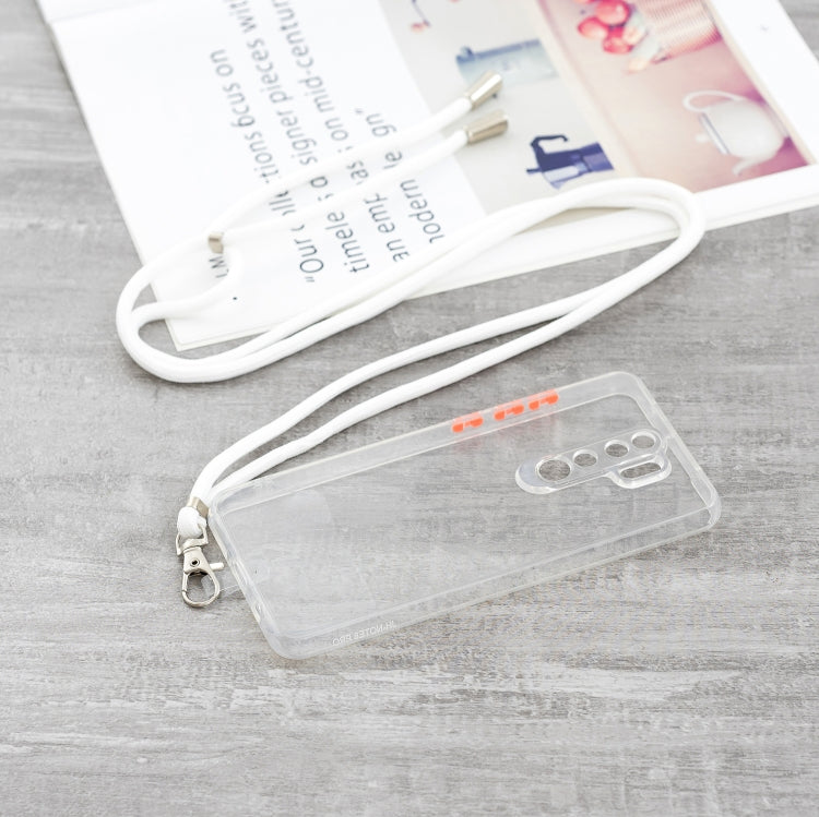 For Xiaomi Redmi Note 8 Pro Transparent PC+TPU Phone Case with Contrast Color Button & Neck Lanyard