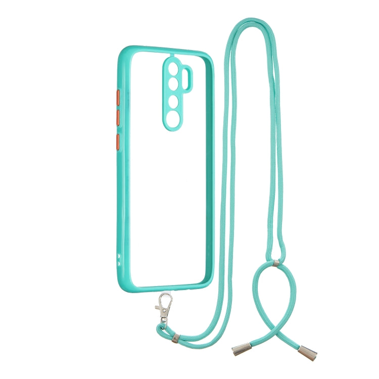 For Xiaomi Redmi Note 8 Pro Transparent PC+TPU Phone Case with Contrast Color Button & Neck Lanyard