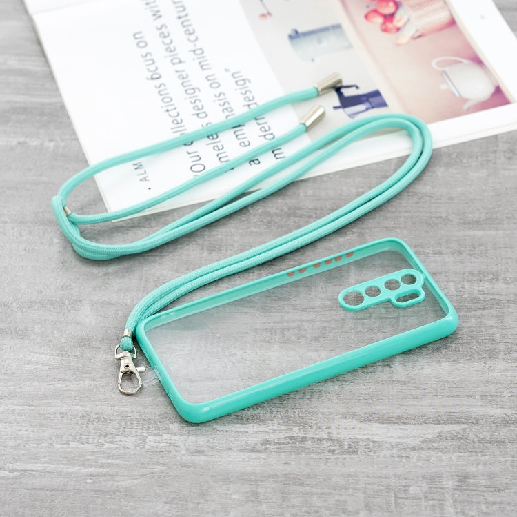 For Xiaomi Redmi Note 8 Pro Transparent PC+TPU Phone Case with Contrast Color Button & Neck Lanyard