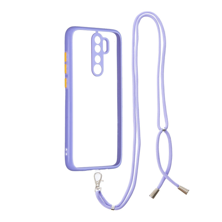 For Xiaomi Redmi Note 8 Pro Transparent PC+TPU Phone Case with Contrast Color Button & Neck Lanyard