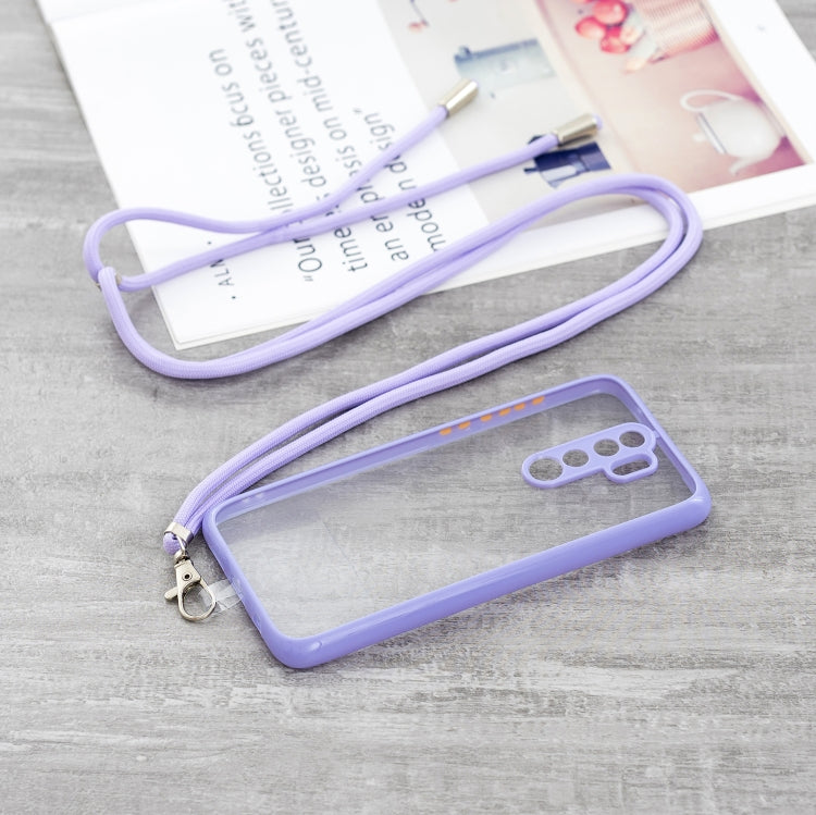 For Xiaomi Redmi Note 8 Pro Transparent PC+TPU Phone Case with Contrast Color Button & Neck Lanyard