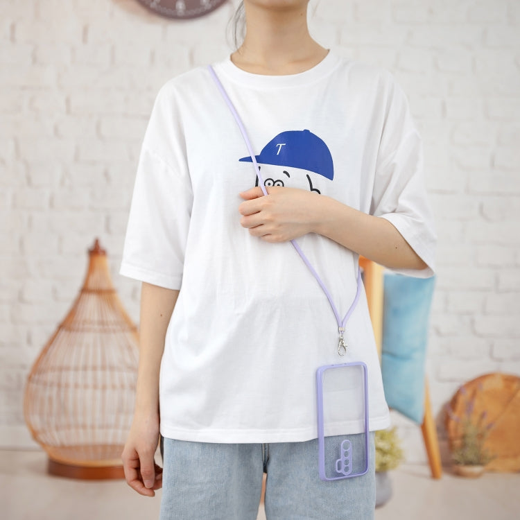 For Xiaomi Redmi Note 8 Pro Transparent PC+TPU Phone Case with Contrast Color Button & Neck Lanyard