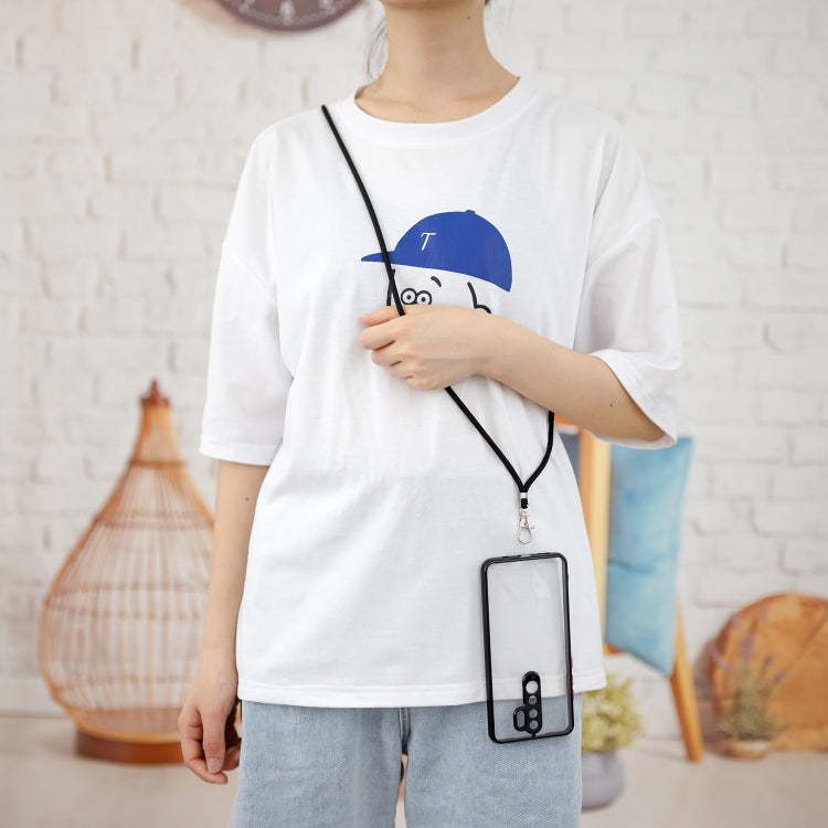 For Xiaomi Redmi Note 8 Pro Transparent PC+TPU Phone Case with Contrast Color Button & Neck Lanyard