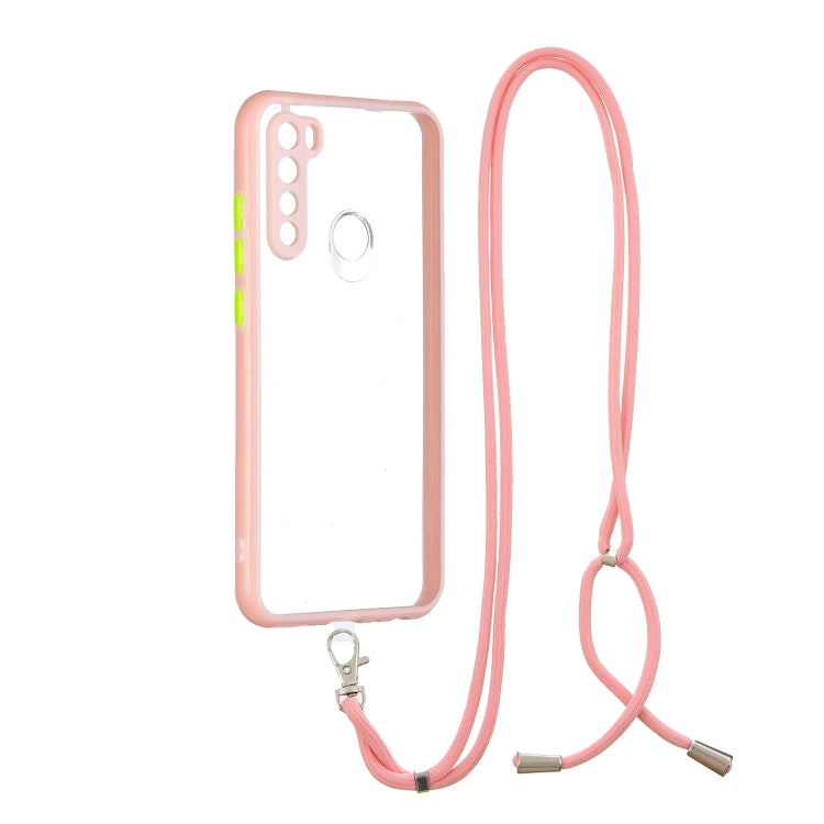 For Xiaomi Redmi Note 8 Transparent PC+TPU Phone Case with Contrast Color Button & Neck Lanyard
